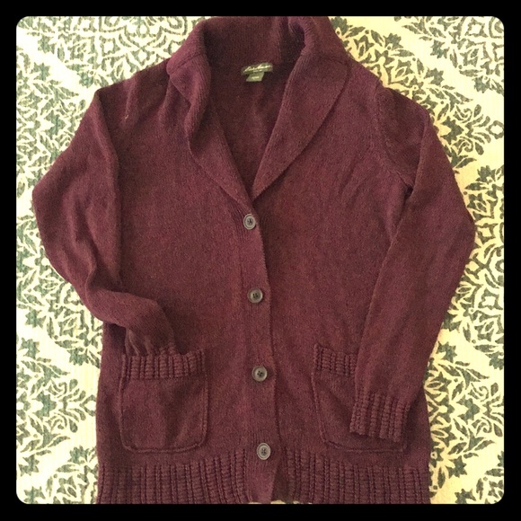 Wine/Burgandy Eddie Bauer cardigan with pockets - Picture 1 of 5